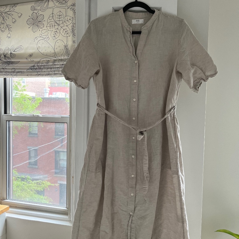 Uniqlo Tan Linen Shirtdress